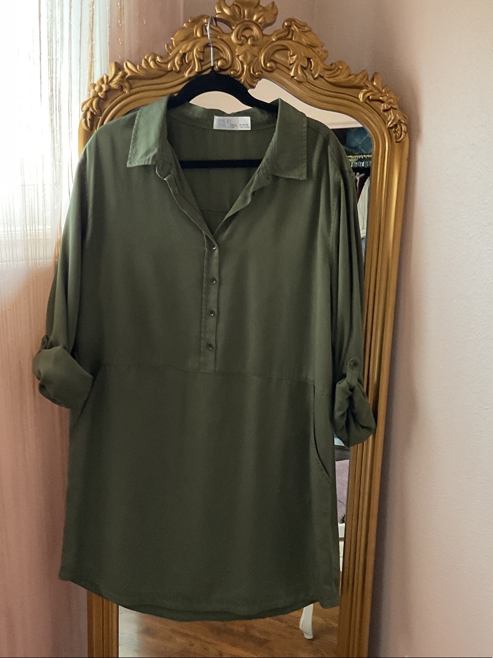 Time and Tru Olive Green Button-Front Tunic Dress